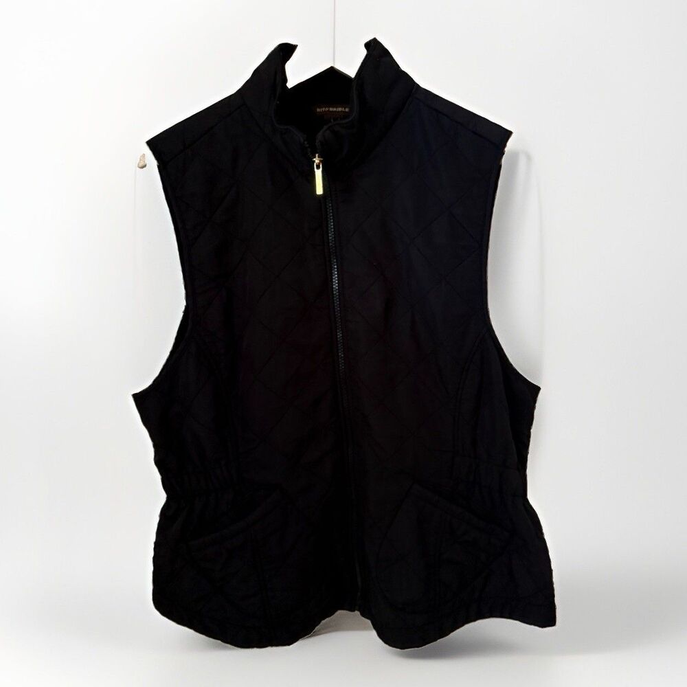 Bit & Bridle Quilted Vest Womens Lg Black Full Zip Outdoor Equestrian Riding